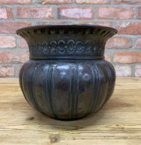 Antique 17th century hammered copper Nuremberg planter Jardinière with panelled body and beaded