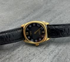 Vintage 18ct Rolex Cellini ladies dress watch 6229, 25mm case, black dial with gilt hands,