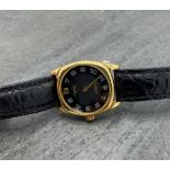 Vintage 18ct Rolex Cellini ladies dress watch 6229, 25mm case, black dial with gilt hands,