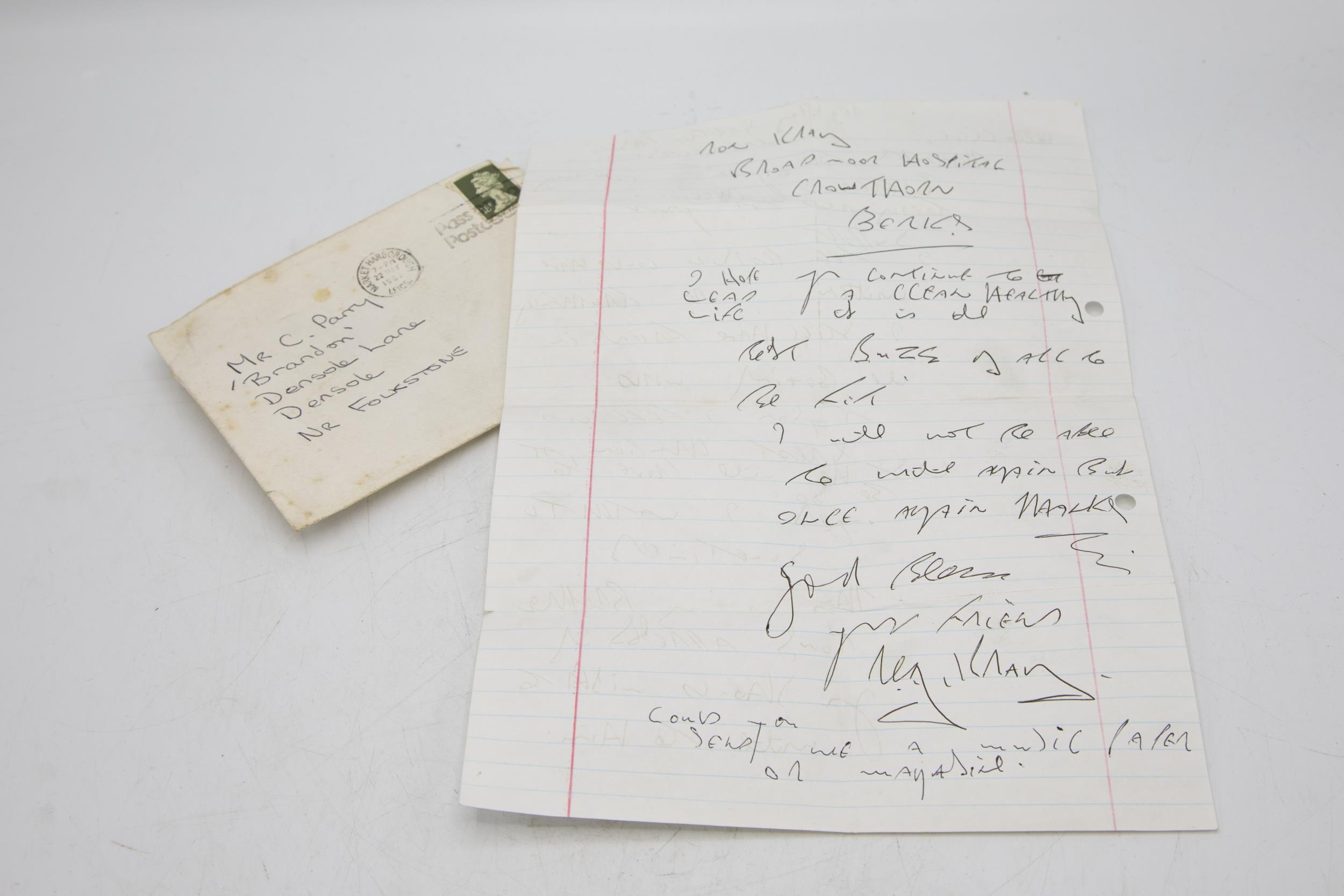 Incredibly rare letter written by Reggie Kray to Mr C Parry, regarding a young boxing prospect - Image 2 of 2