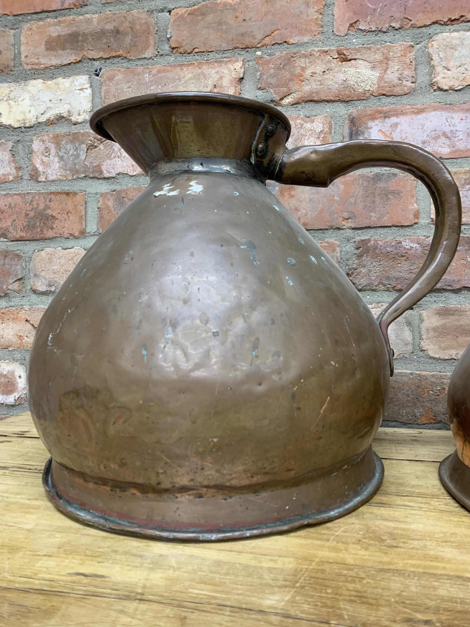 Two large Victorian copper haystack jugs, largest H 37cm - Image 2 of 3