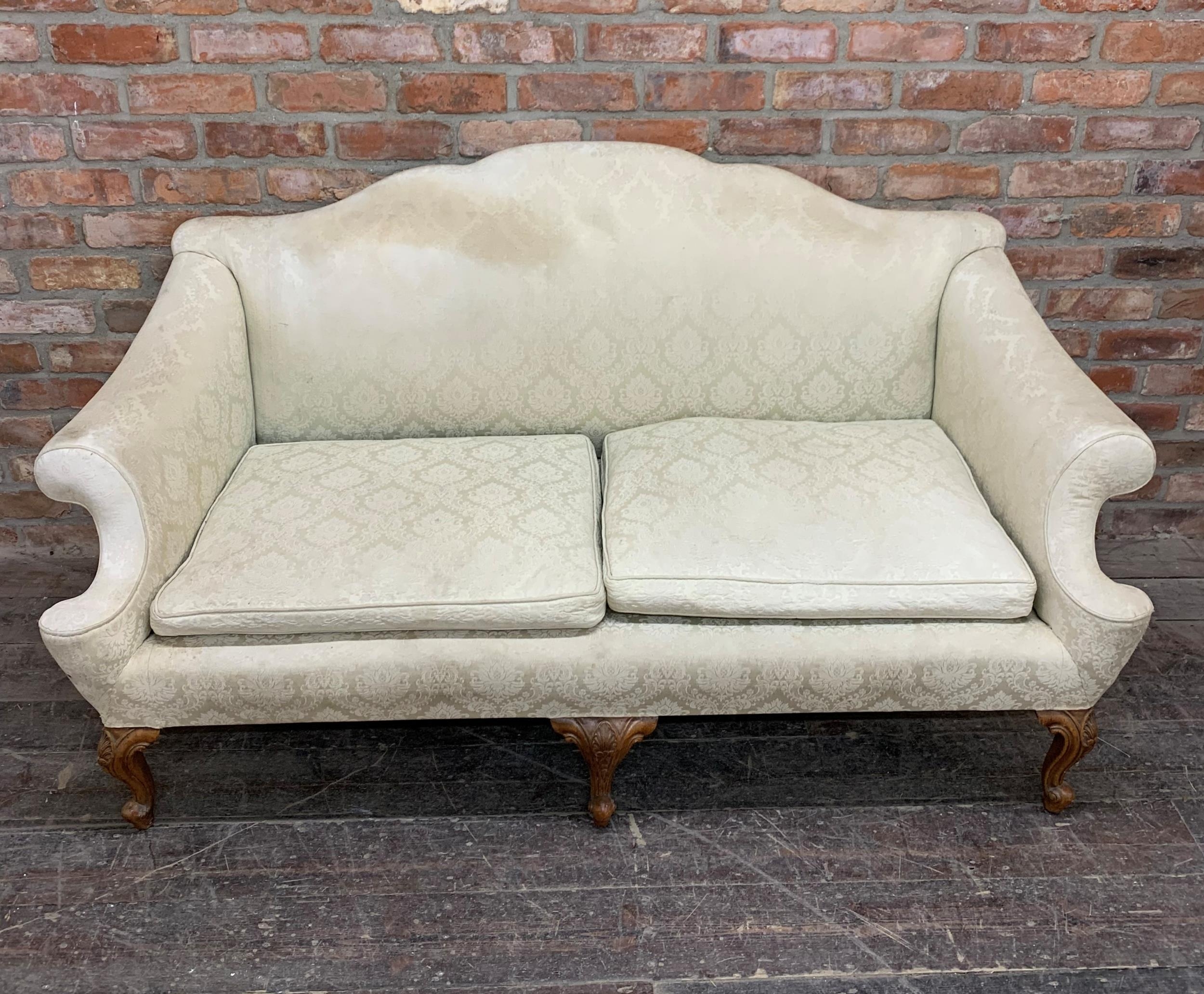 Late 19th century Chippendale style sofa and two matching armchairs, raised on cabriole legs with - Image 2 of 4