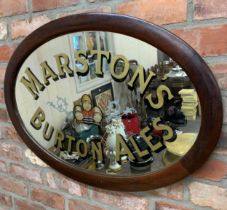 Advertising - original 1930s Marston's Burton Ales hand painted framed oval mirror, with original