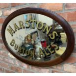 Advertising - original 1930s Marston's Burton Ales hand painted framed oval mirror, with original