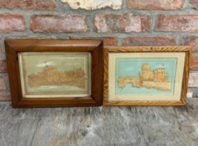Pair of Victorian cork pictures to include Warwick Castle example, 20cm x 29cm, Framed (2)