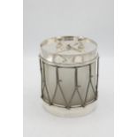 Good quality silver plate and frosted glass drum ice bucket, 18cm high