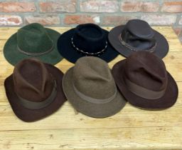 Six assorted hats to include examples by Herbert Johnson, New Bond St, Lock & Co, Barbour etc (6)