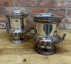 Pair of good quality twin handled silver plated on copper wine coolers, 25cm high (2)