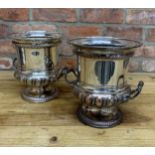 Pair of good quality twin handled silver plated on copper wine coolers, 25cm high (2)