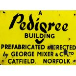 George Mixer & Co 'A Pedigree Building' yellow and black enamel advertising sign, 38cm x 26cm