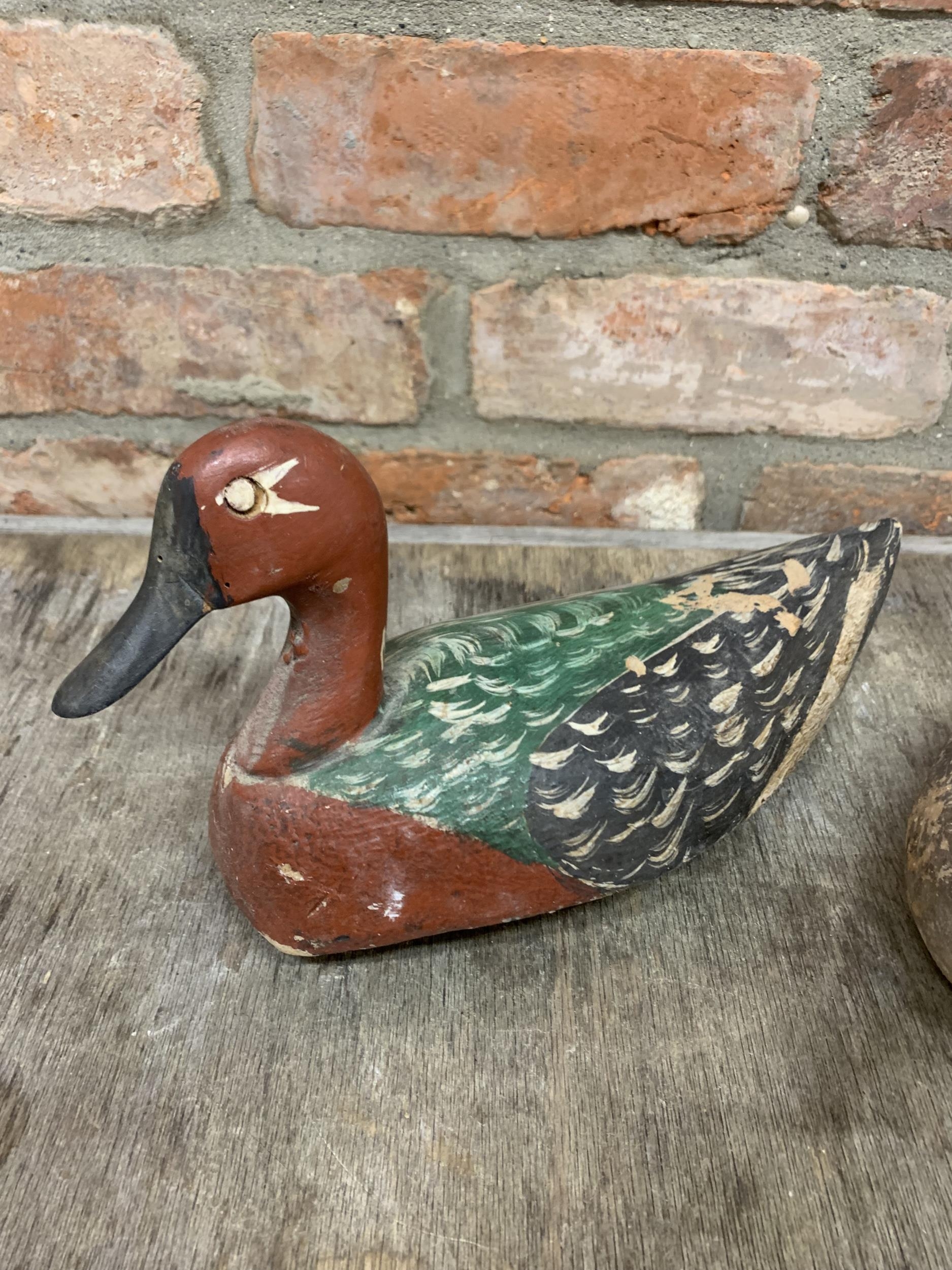 Pair of hand painted carved wooden Folk Art decoy ducks (2) - Image 2 of 3
