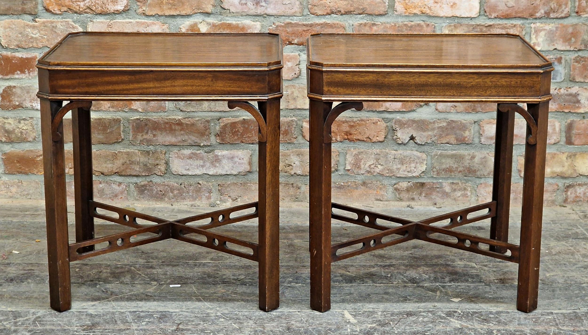 Pair of Chippendale style mahogany silver tables, H 56cm x W 52cm x D 43cm (2)