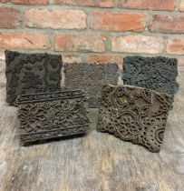 Quantity of hand carved wooden Indian Kashmir printing blocks with floral design (5)