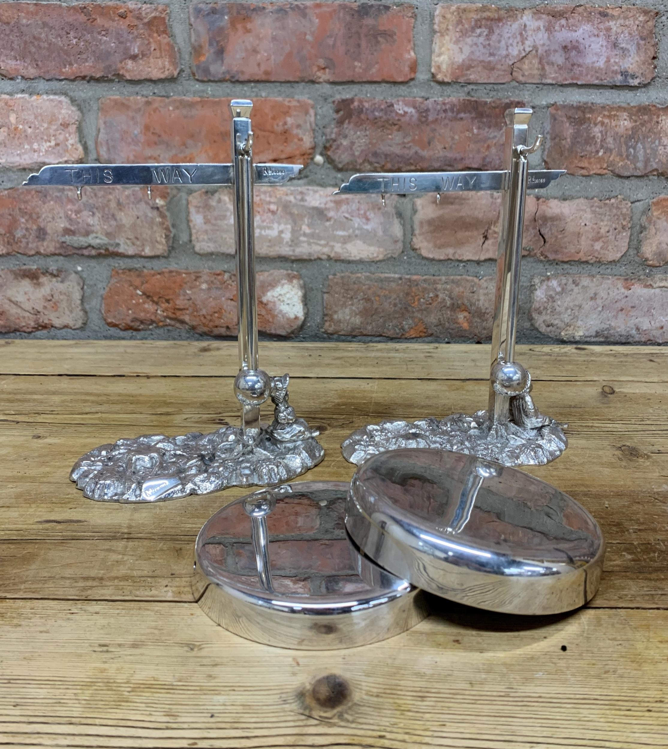Pair of silver plated 'Little Bo-Peep' nursery rhyme dinner gongs by Benetfink & Co, gongs not