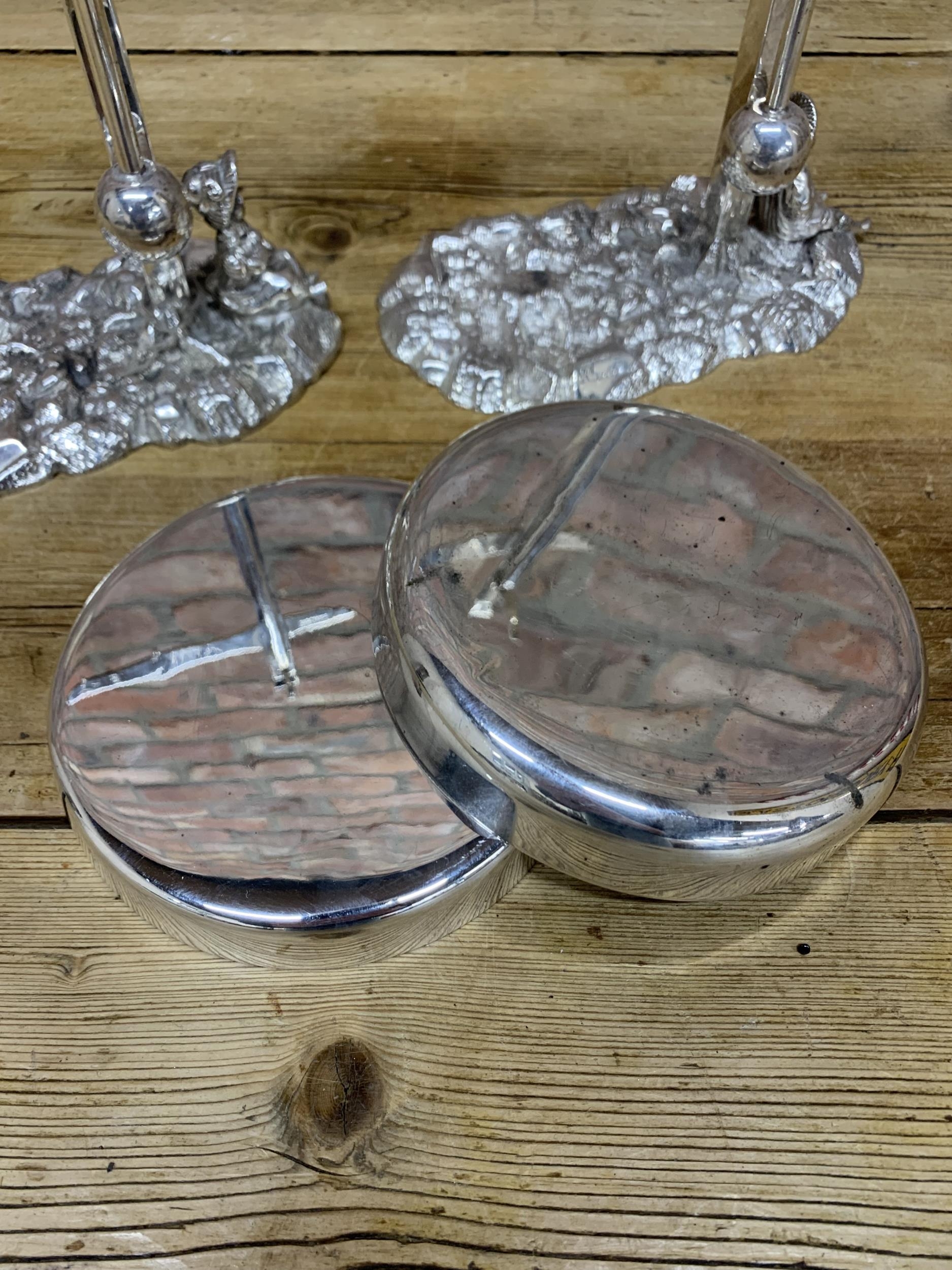 Pair of silver plated 'Little Bo-Peep' nursery rhyme dinner gongs by Benetfink & Co, gongs not - Image 5 of 5