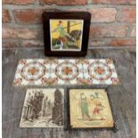 Quantity of antique ceramic tiles to include Copeland jousting example (6)