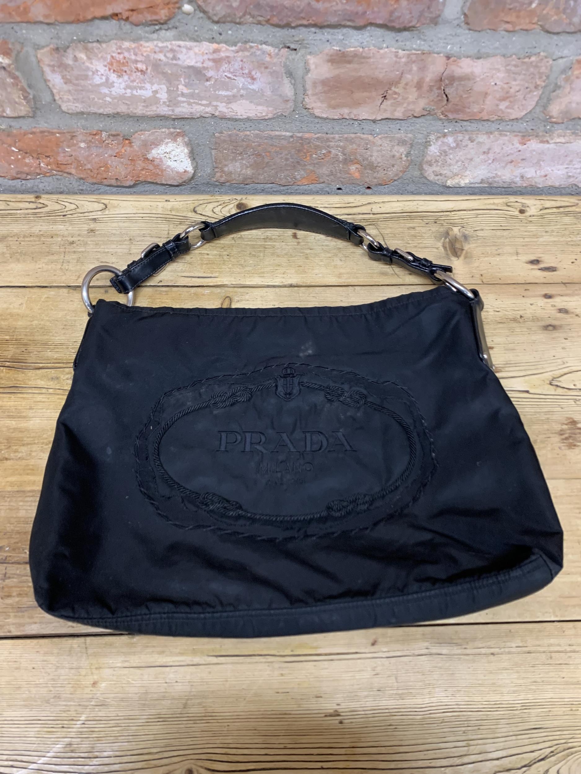 Prada - black nylon and buckle hobo bag with silver tone hardware and dust bag, together with - Image 7 of 12