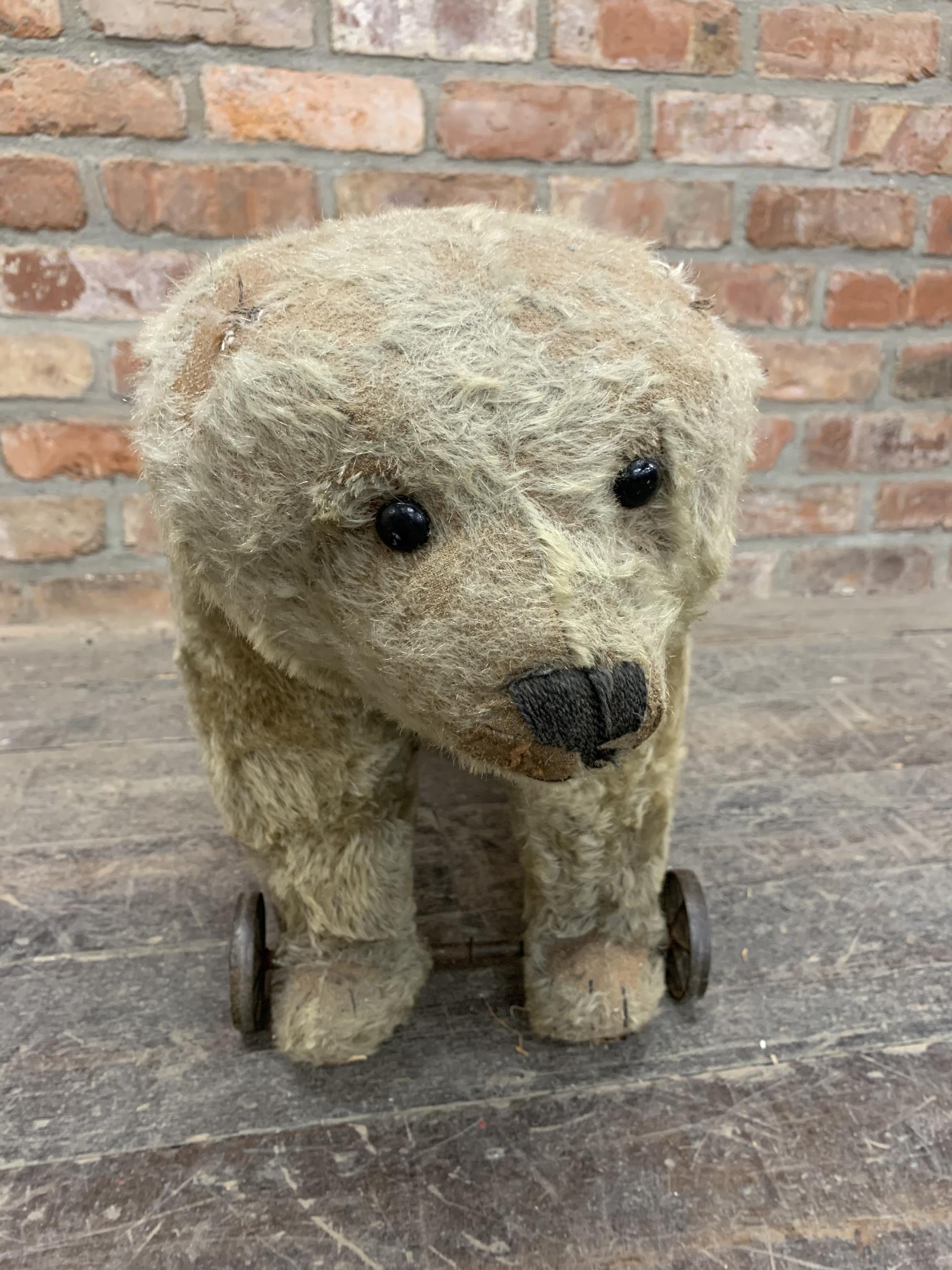 Antique Steiff teddy bear on wheels with original growler, H 45cm x L 60cm - Image 2 of 4