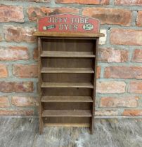 'Jiffy Tube Dyes' wooden shop front retail cabinet, H 54cm