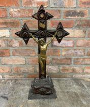 Large tramp art wooden Jesus crucifix display, H 60cm