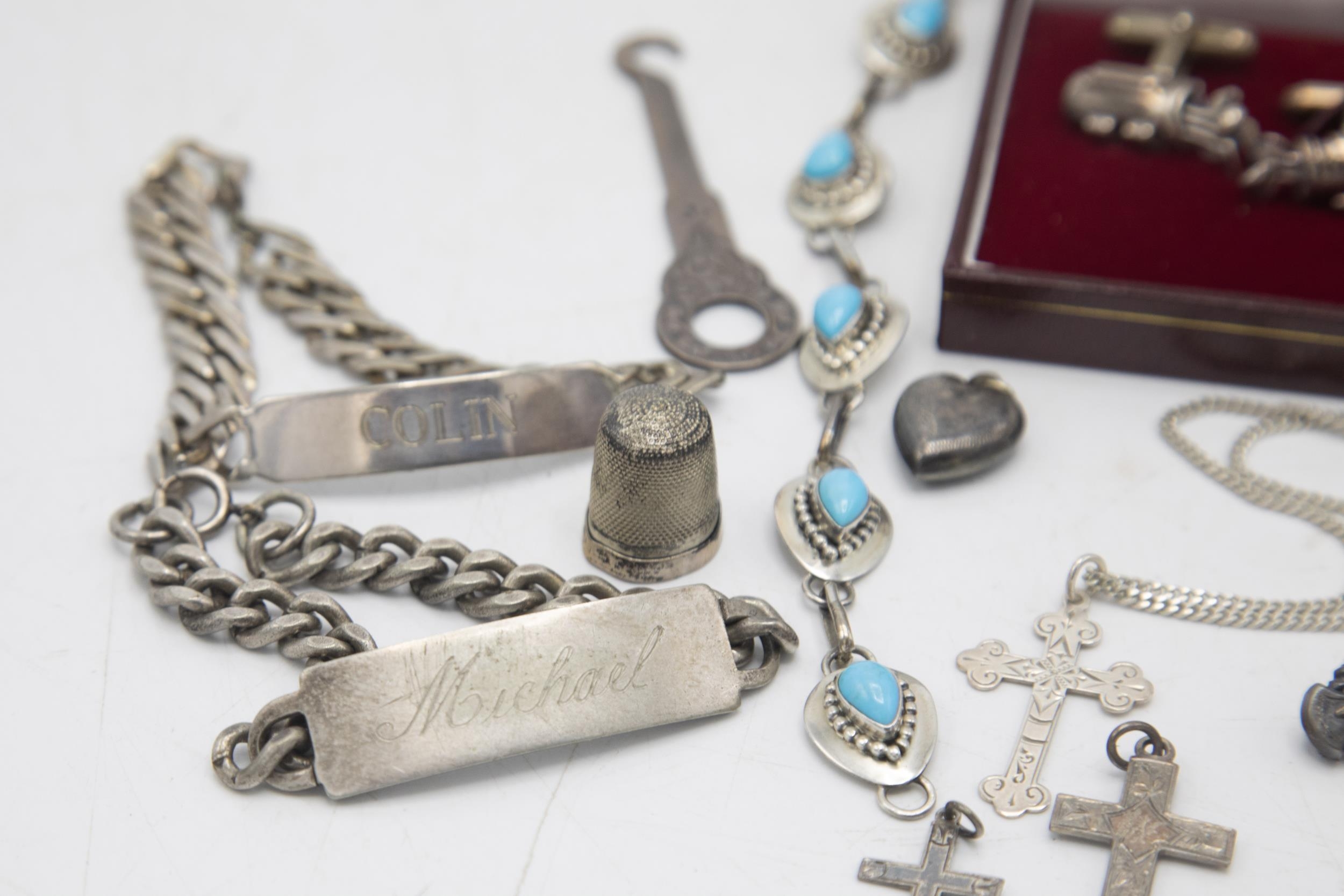 Mixed bijouterie and silver jewellery comprising two name bracelets, Ella Peters turquoise bracelet, - Image 2 of 3