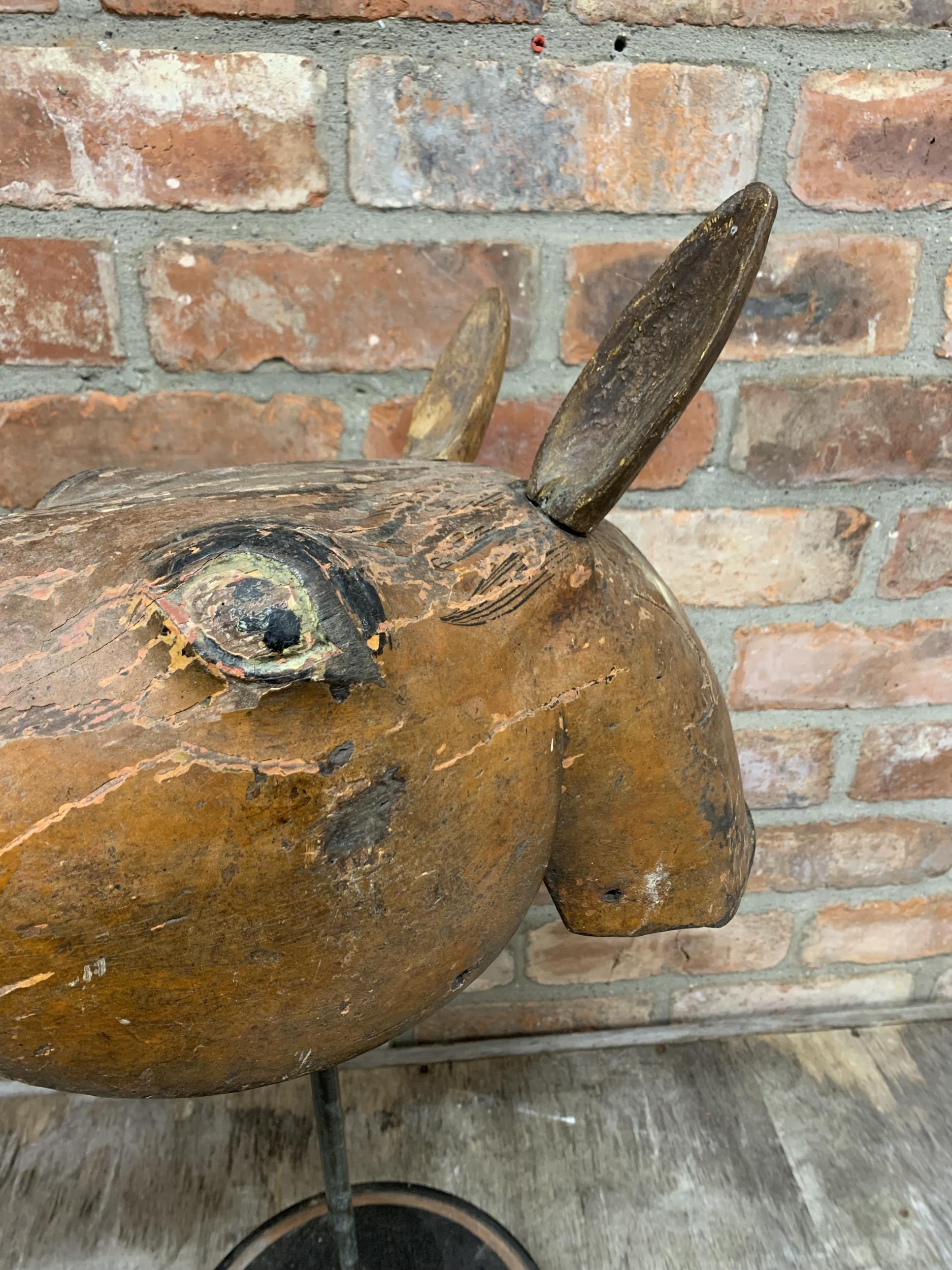 Wonderful antique Folk Art horse head with wooden ears on ebonised circular base, possibly a South - Image 3 of 4