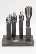 John Maltby (1936-2020) - three figures and sculptural head on plinth, monogrammed, pottery