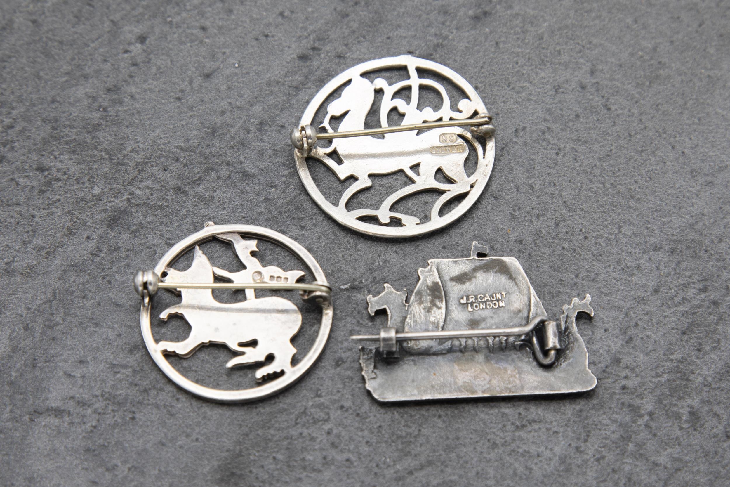 Two Scottish Ortak Maeshowe Dragon silver brooches, with a further Shetland longboat silver - Image 2 of 2