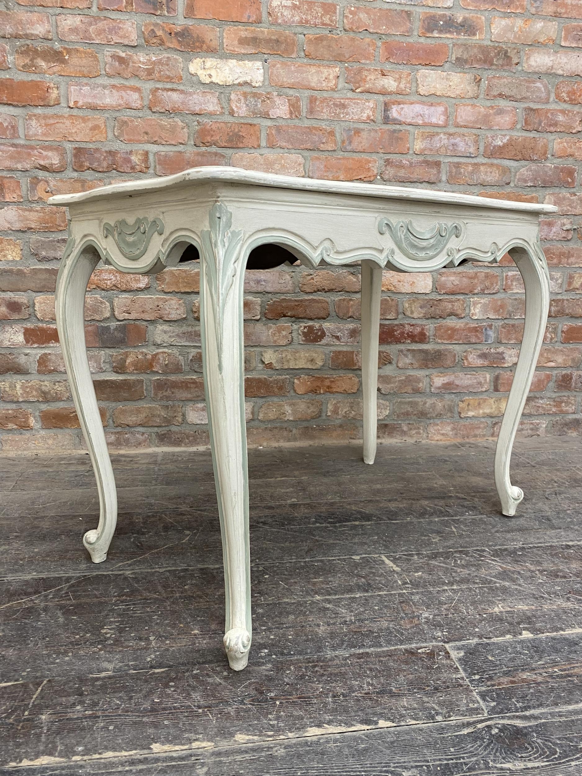 19th century French painted console table, on cabriole legs, H 79cm x W 100cm - Image 2 of 4