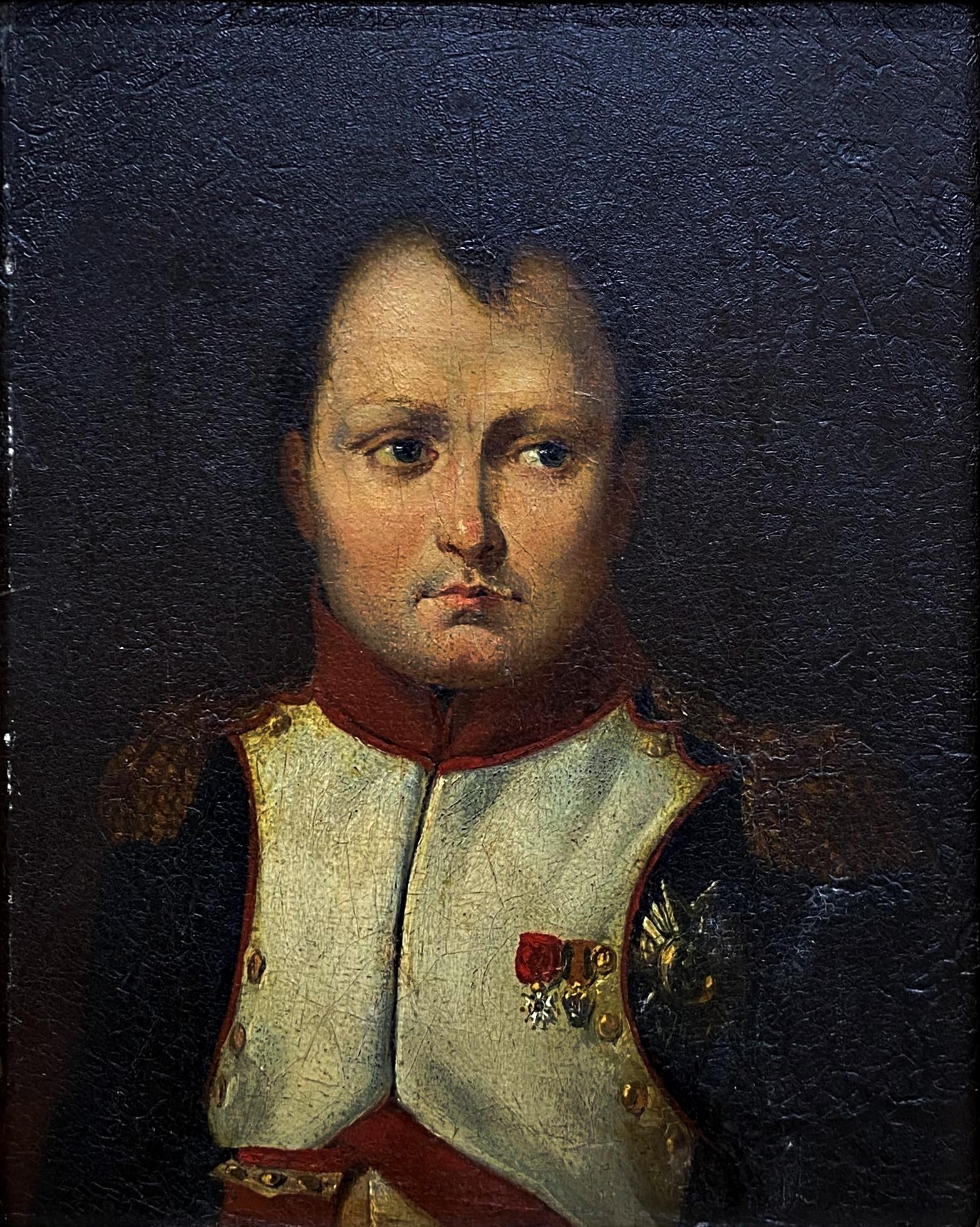 Early 19th century school - Napoleon Bonaparte bust portrait, unsigned, oil on canvas, 25 x 19cm,