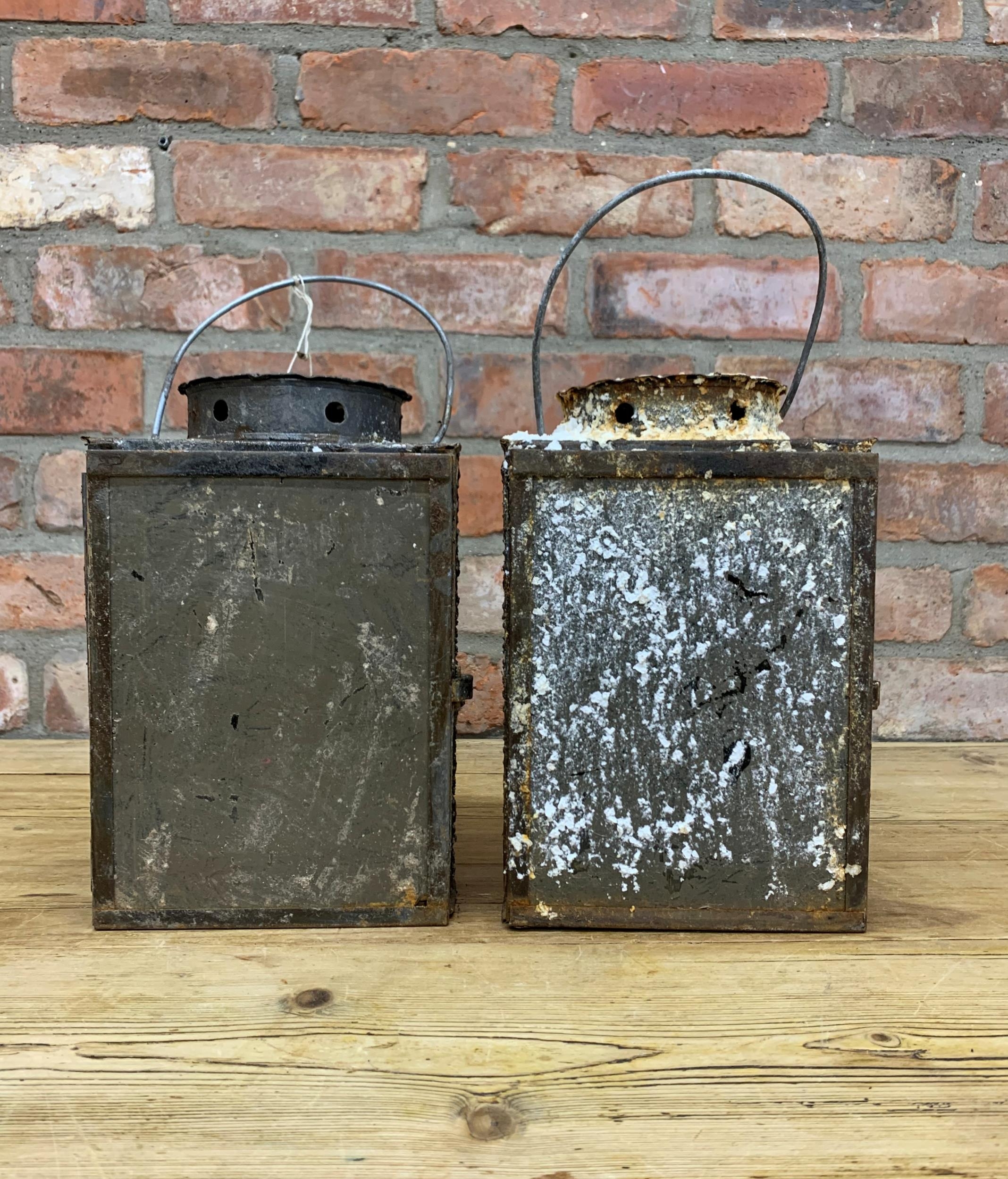 Pair of Indian tin storm lanterns, beaten with floral decoration, 27cm high (2) - Image 2 of 3