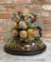 Good Victorian diorama of waxwork fruit, under a good oval glass dome, H 36cm x W 36cm