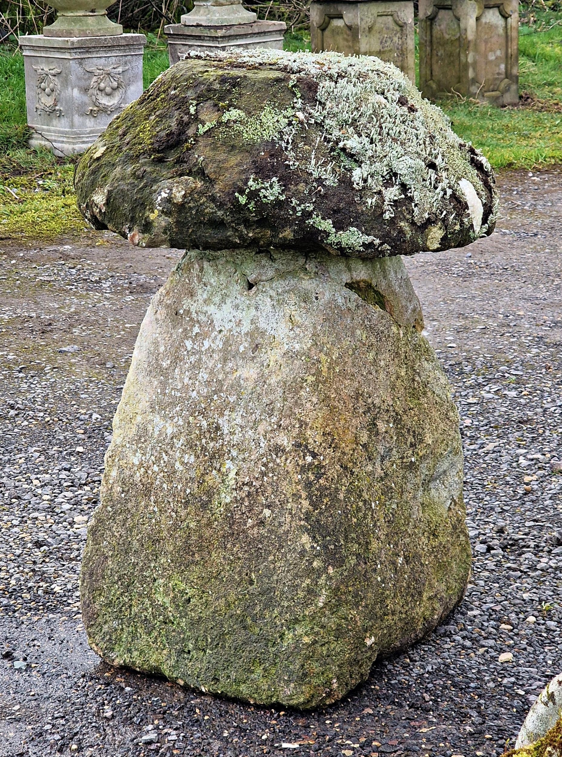 A well weathered natural stone staddlestone, H 70cm x 50cm diameter - Image 2 of 2