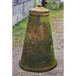 Weathered conical shaped terracotta rhubarb forcer complete with lid, H 74cm