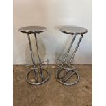 Pair of chrome Z frame bar stools, H 78cm x DIA 34cm