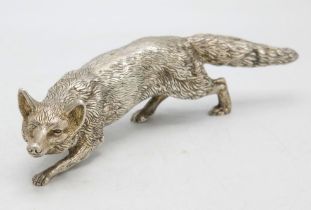 Well observed cast silver prowling fox, Sheffield 1993, 24cm long, 24oz approx