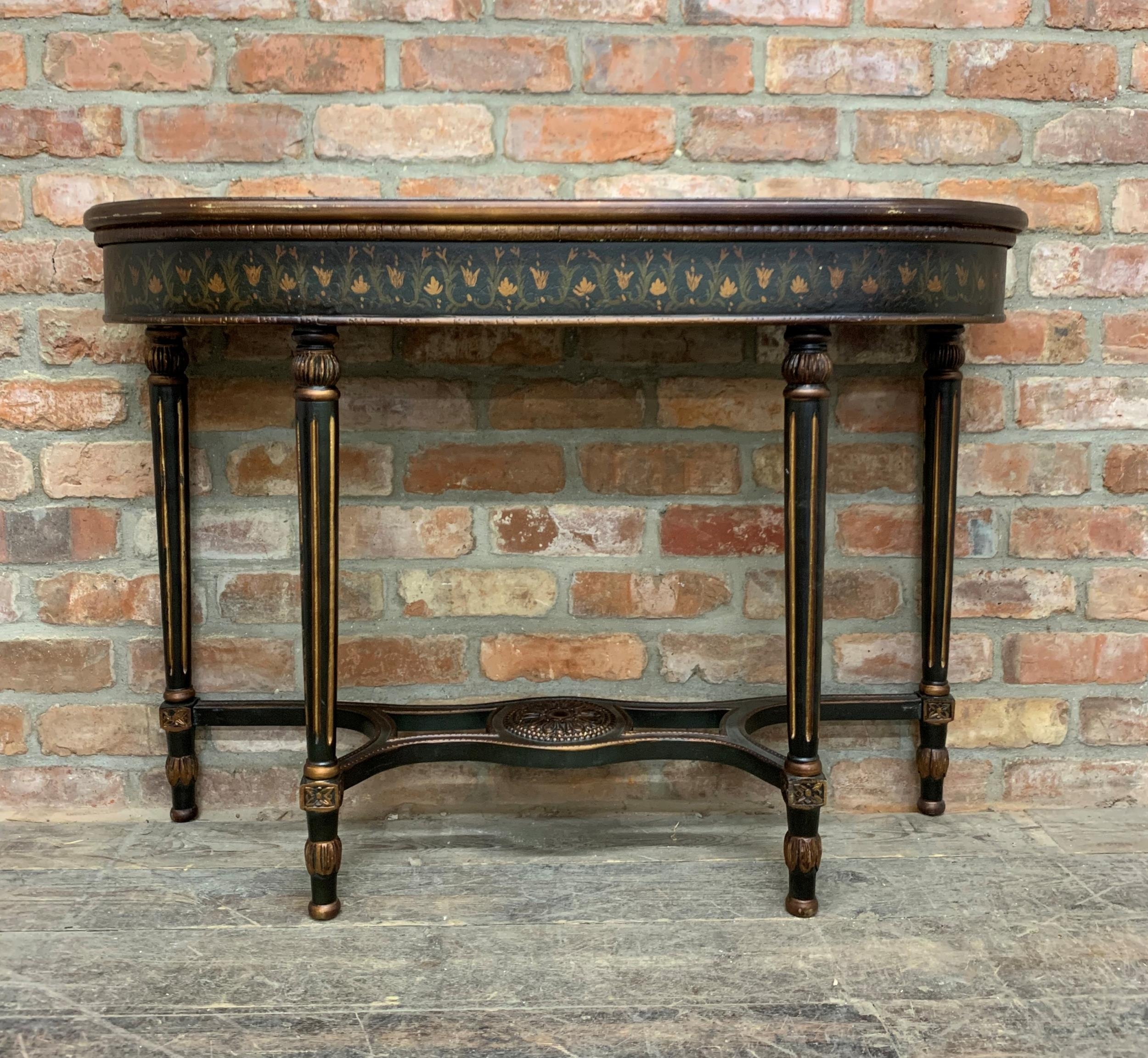 Well painted antique style d-end console table, H 82cm x W 115cm