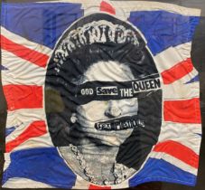 Jamie Reid (b. 1947) - 'God Save The Queen, Sex Pistols' promotional flag, 38 x 42cm, is display