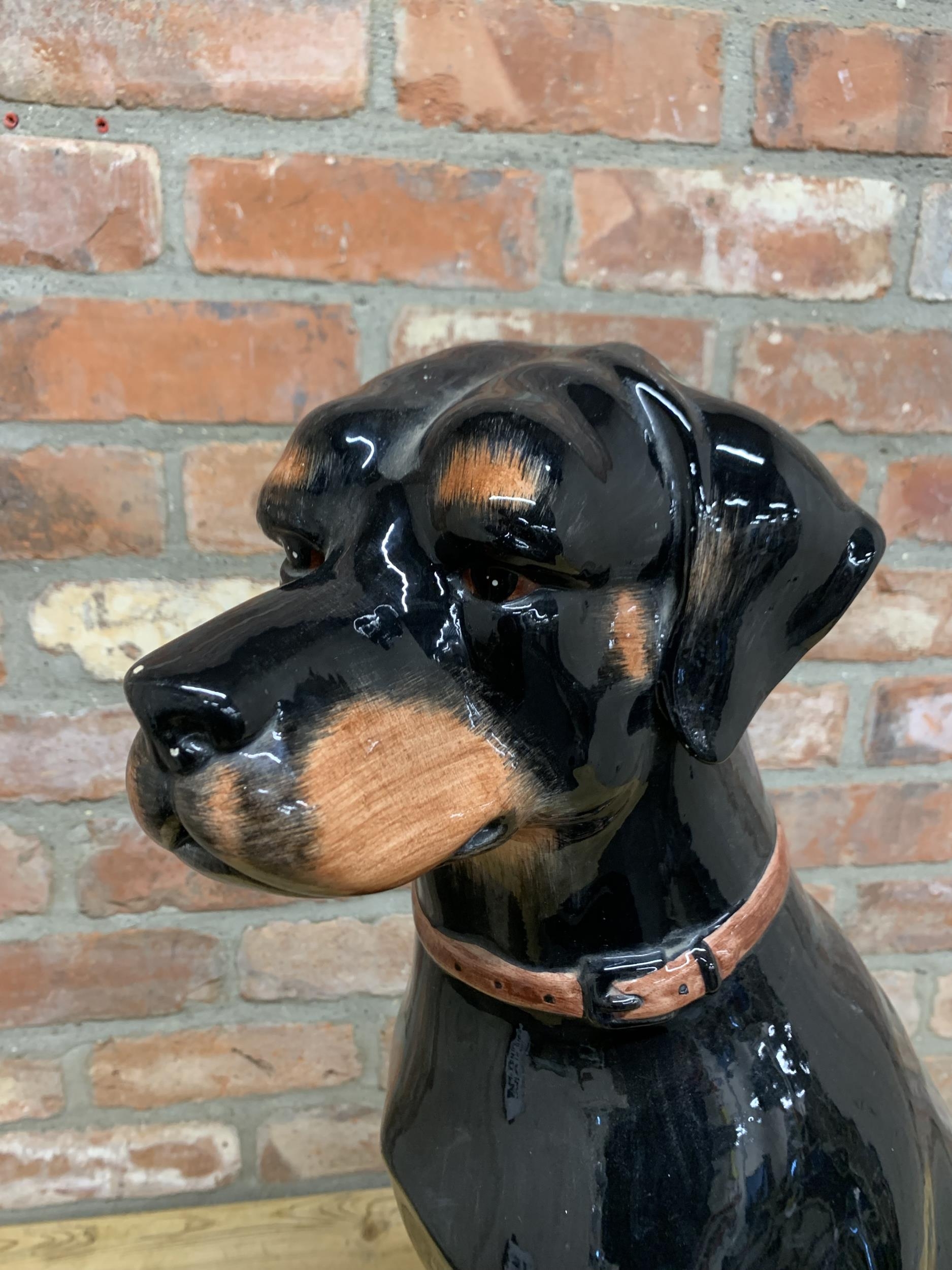 Large Mid Century Italian ceramic Doberman dog figurine, marked to base, H 70cm (AF) - Image 2 of 4