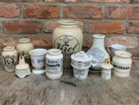 Quantity of antique creamware ceramics to include Vitol jars, OXO cups, improved inhalers and