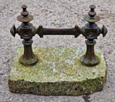 Victorian cast iron boot scraper mounted on a granite base, H 31cm x W 33cm