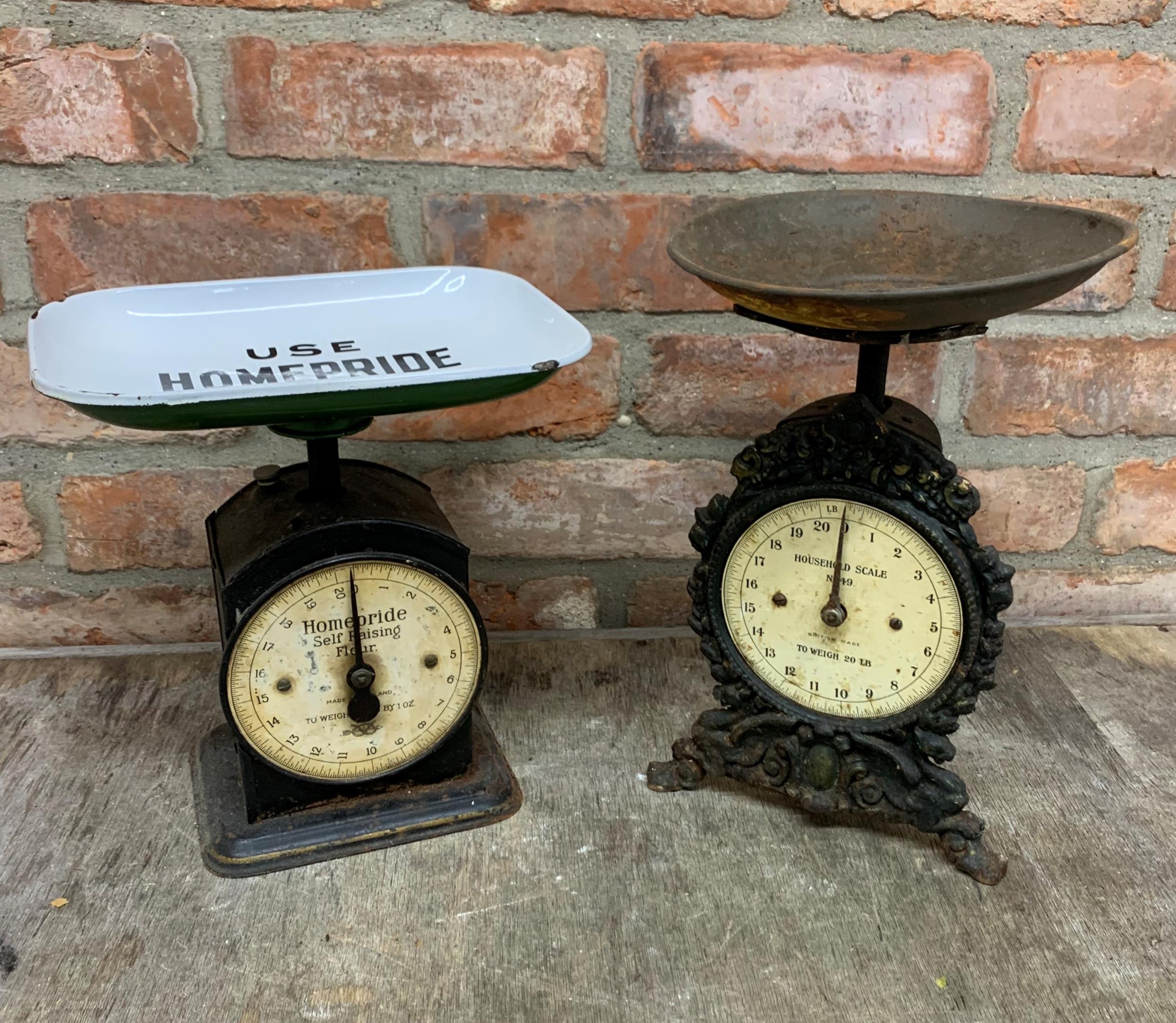 Two antique kitchen scales to include Homepride self raising flour example, Tallest H 32cm (2)