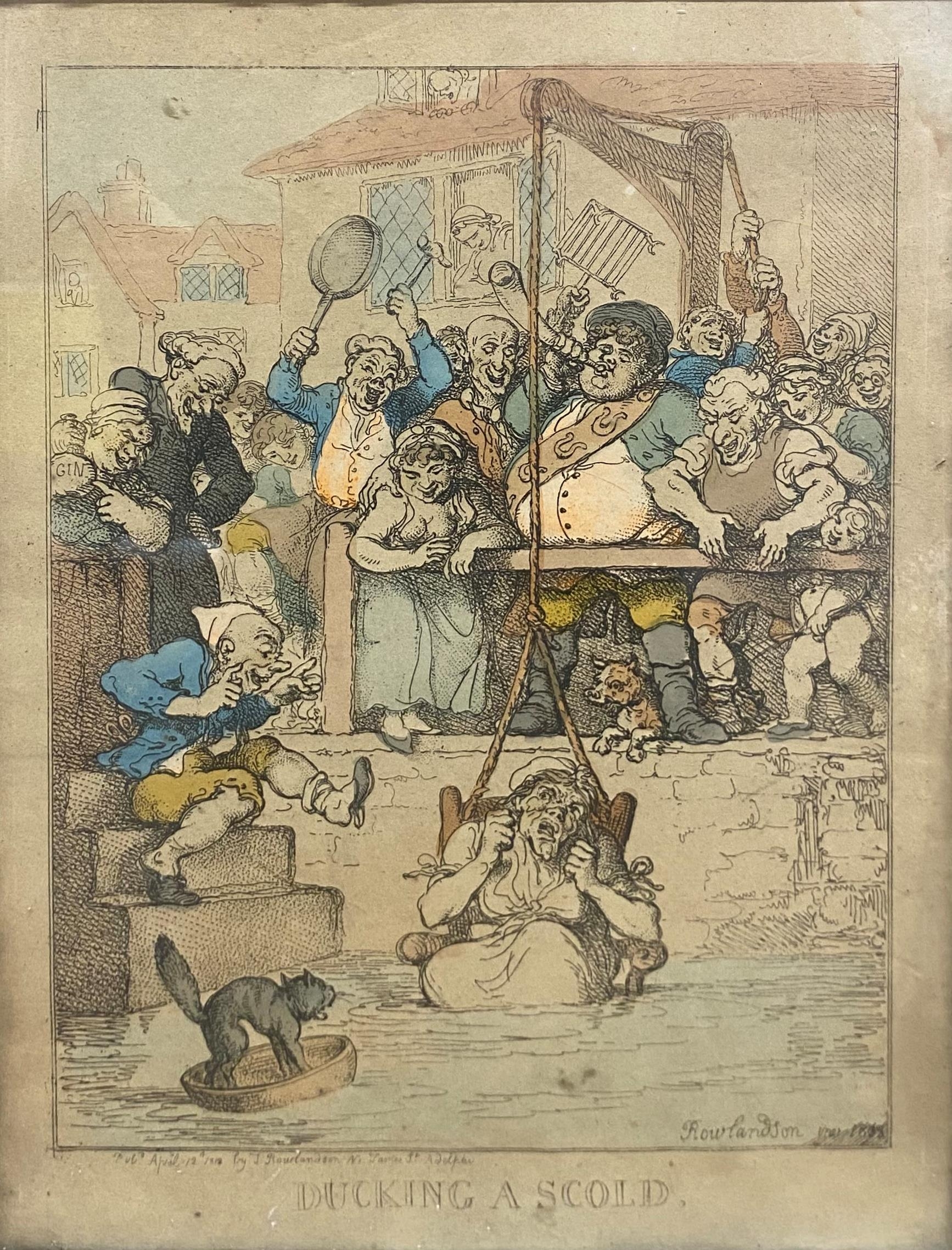 Thomas Rowlandson (1756-1827) - 'Ducking A Scold' colour print, 36 x 26cm, framed