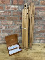 Pair of wooden artist easels with Rowney watercolour paints in original box