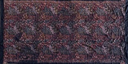 Embroided traditional Karandi fabric shawl, bright decoration on black ground, 220 x 94cm