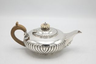 Good Regency ovoid half fluted silver teapot, maker Rebecca Emes & Edward Barnard, London 1827, 25cm