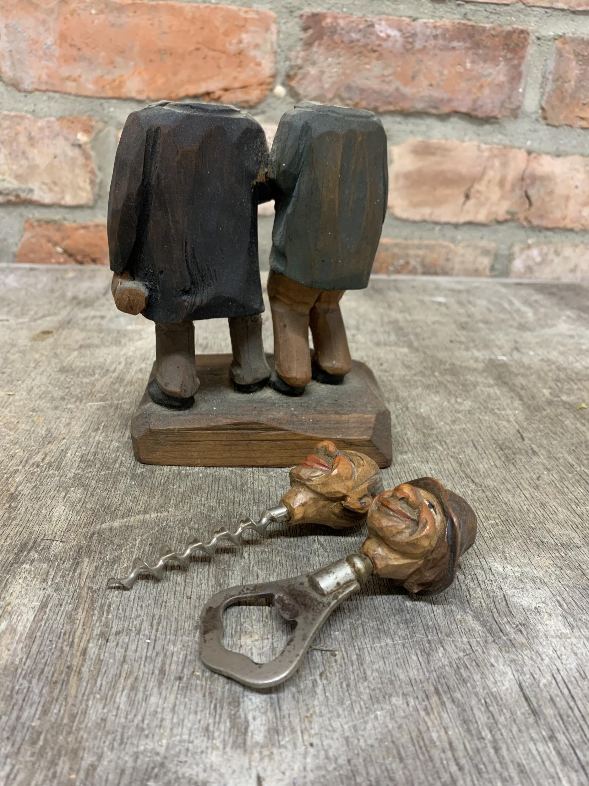 Hand carved German fruitwood corkscrew and bottle opener in the form of drunken gentleman in stupor, - Image 2 of 2