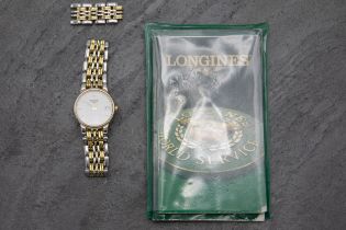 Vintage Longines stainless steel bicolour midsize unisex dress watch, 25mm case, white dial with