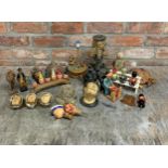 Mixed lot of treen and pottery to include figural masks and various novelty treen
