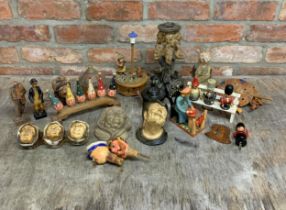 Mixed lot of treen and pottery to include figural masks and various novelty treen